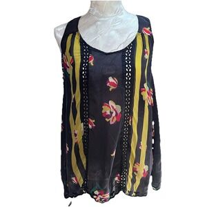 Johnny Was Sz XS Emily Blouse Sleeveless Tank Top Floral Eyelet Cupra Rayon